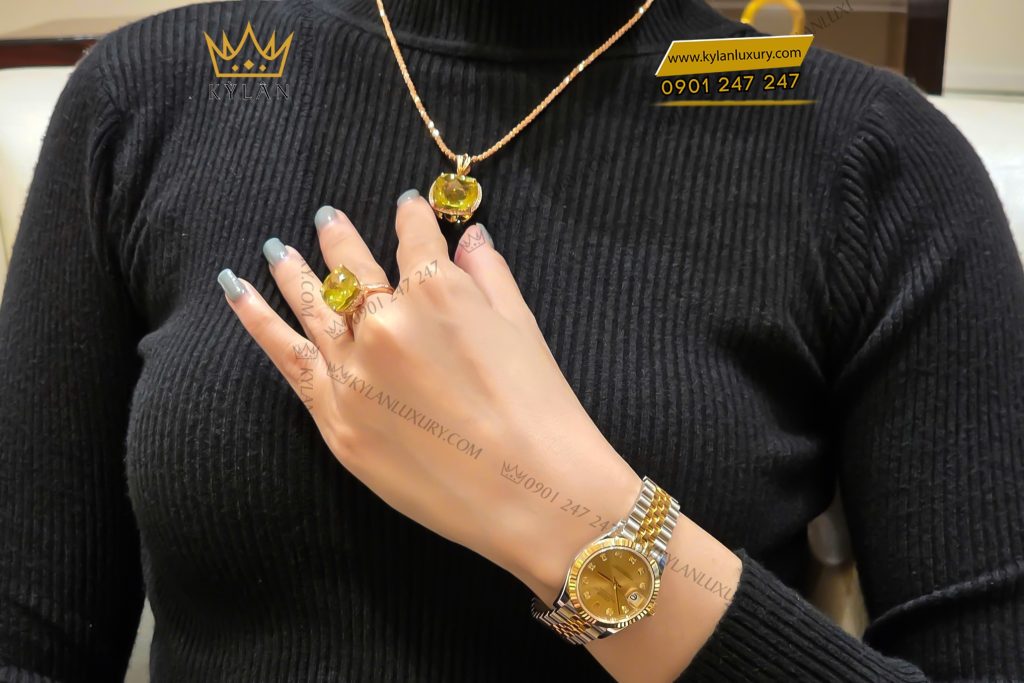 Mặt dây chuyền vàng hồng Au750 đính đá thạch anh vàng 14 Kỳ Lân Luxury 9 18 Mặt dây chuyền vàng hồng Au750 đính đá thạch anh vàng