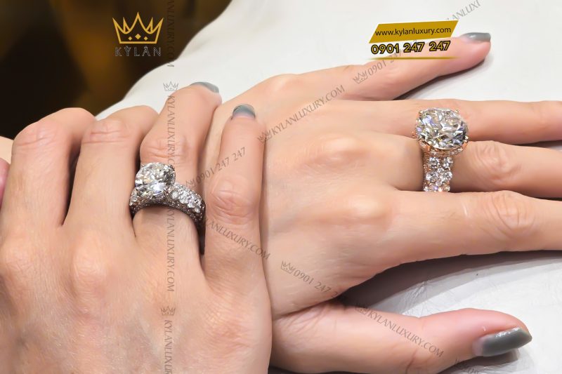 Nhẫn nữ vàng hồng nguyên khối Au750 đính viên kim cương chủ 15ly