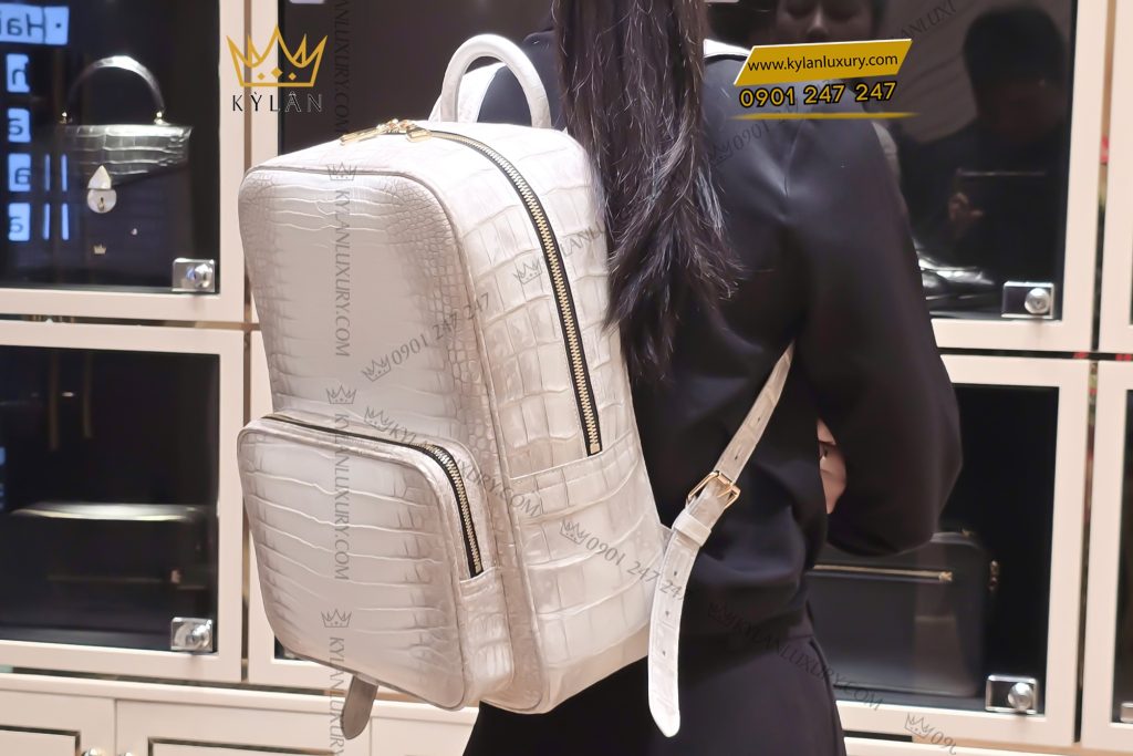 Kỳ Lân Luxury 9 23 Balo da cá Alligator white