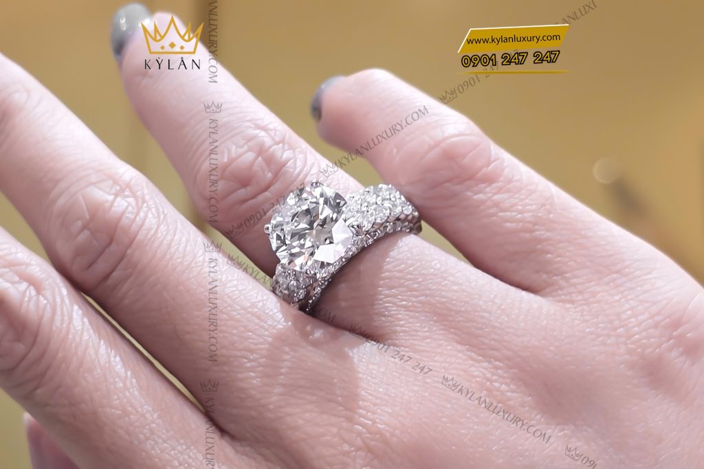 Nhẫn nữ vàng trắng nguyên khối Au750 đính viên kim cương chủ 10ly4
