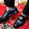 Giày nam da cá Alligator black đính logo vương miện vàng full kim cương