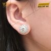 Cặp bông tai vàng trắng nguyên khối Au750 đính viên chủ kim cương 5ly4