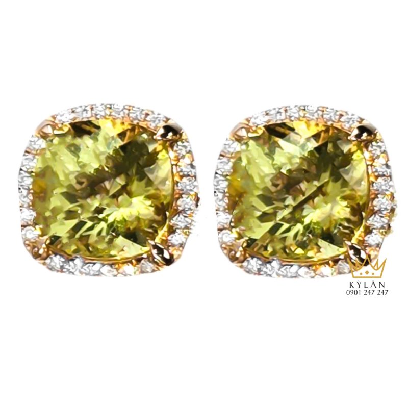 Bông tai vàng hồng Au750 đính đá thạch anh vàng