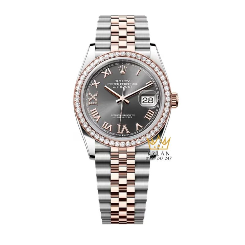 Đồng hồ Rolex Datejust 36 xám La Mã kim cương 126281RBR-0011