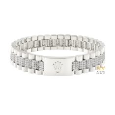 Lắc tay Rolex vàng trắng Au750 đính 4 hàng kim cương