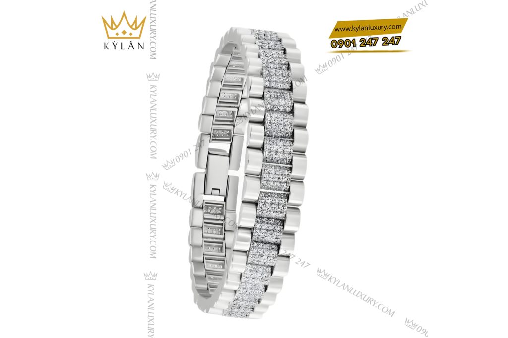 Lắc tay Rolex vàng trắng Au750 đính 4 hàng kim cương