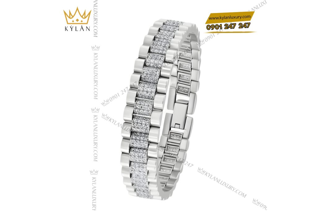 Lắc tay Rolex vàng trắng Au750 đính 4 hàng kim cương