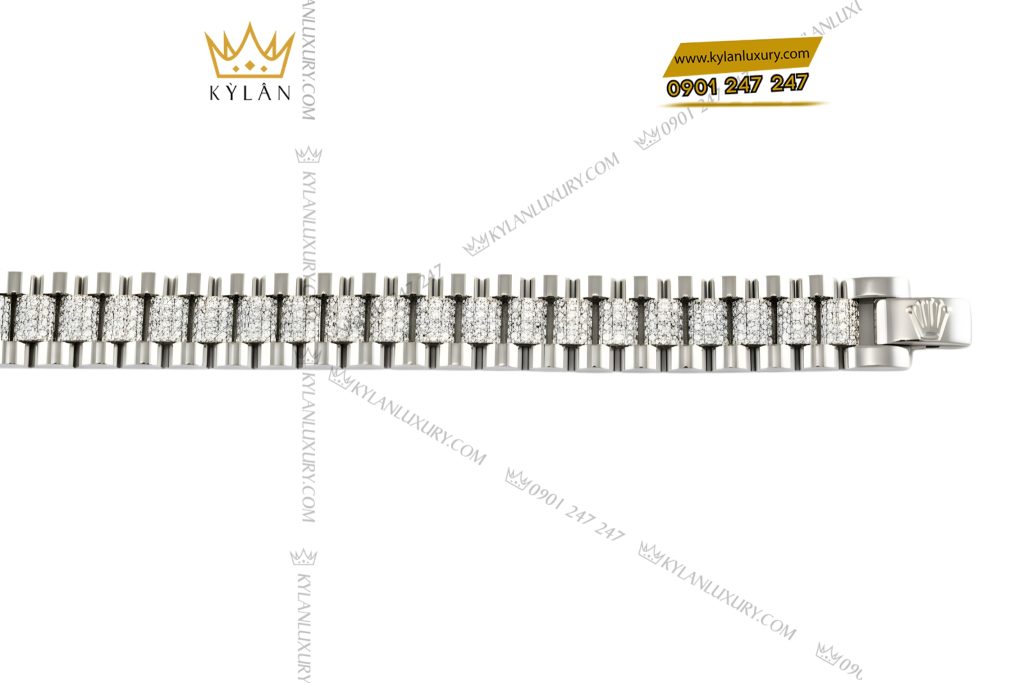 Kỳ Lân Luxury Lac tay Rolex vang trang Au750 dinh 4 hang kim cuong 5 1 Lắc tay Rolex vàng trắng Au750 đính 4 hàng kim cương