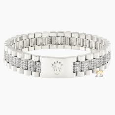 Lắc tay Rolex vàng trắng Au750 đính 4 hàng kim cương