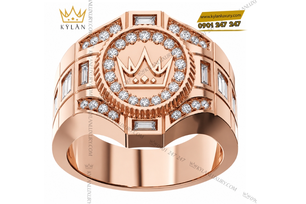 Nhẫn Kỳ Lân Crown vàng hồng Au750 đính kim cương