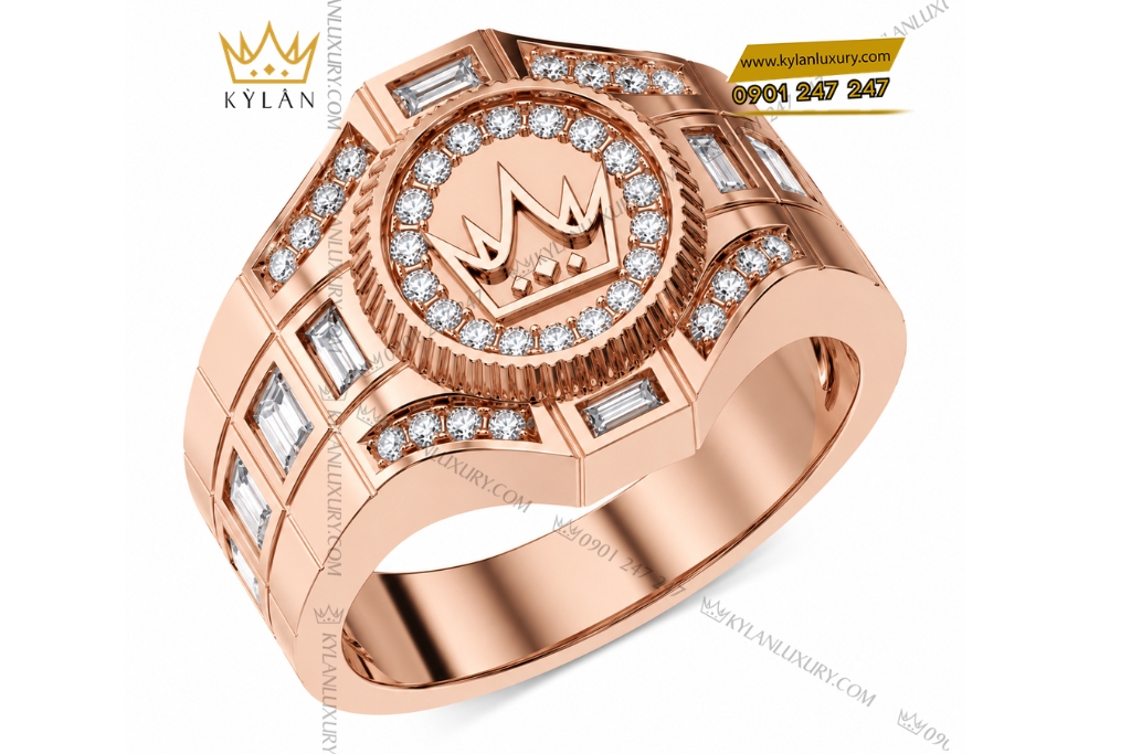 Nhẫn Kỳ Lân Crown vàng hồng Au750 đính kim cương