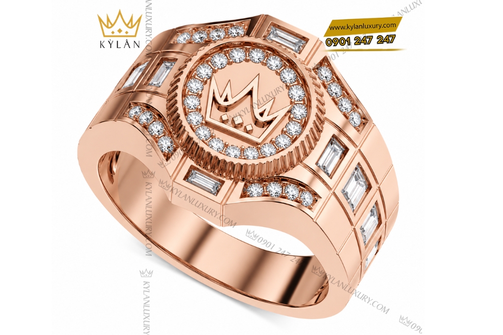 Kỳ Lân Luxury Nhan Ky Lan Crown vang hong Au750 dinh kim cuong 4 Nhẫn Kỳ Lân Crown vàng hồng Au750 đính kim cương