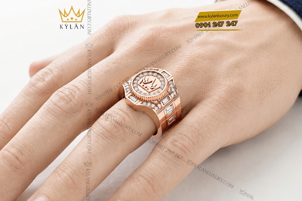 Nhẫn Kỳ Lân Crown vàng hồng Au750 đính kim cương