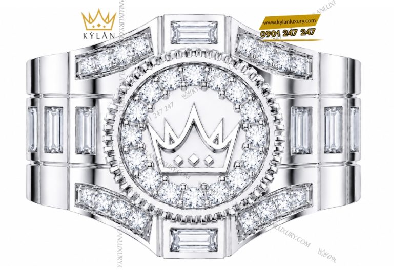 Nhẫn Kỳ Lân Crown vàng trắng Au750 đính kim cương