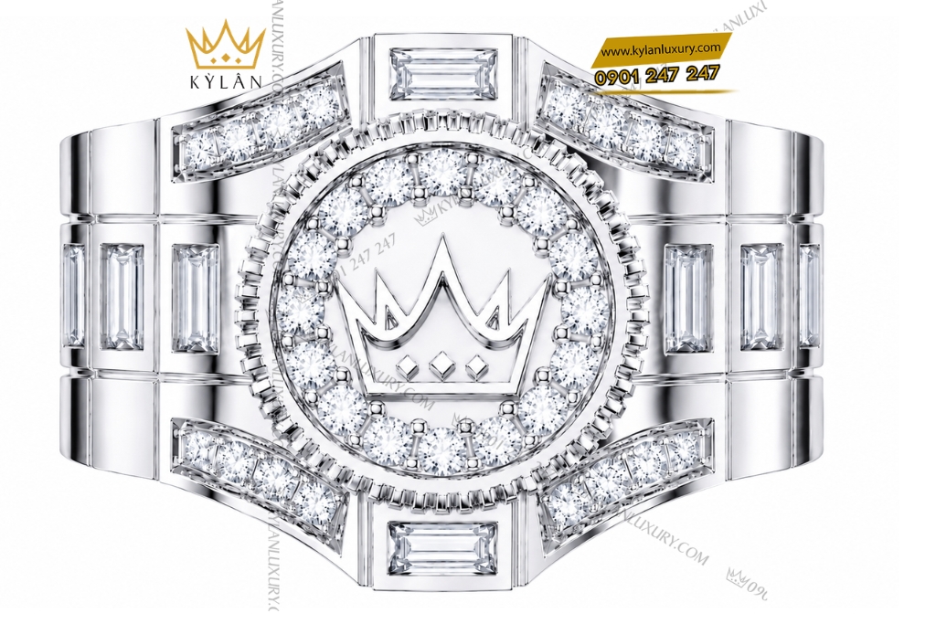 Nhẫn Kỳ Lân Crown vàng trắng Au750 đính kim cương