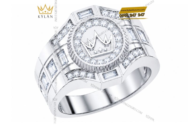 Nhẫn Kỳ Lân Crown vàng trắng Au750 đính kim cương