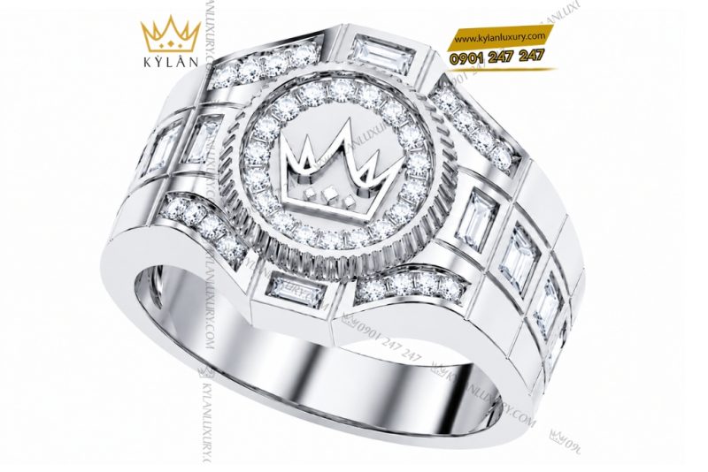 Nhẫn Kỳ Lân Crown vàng trắng Au750 đính kim cương