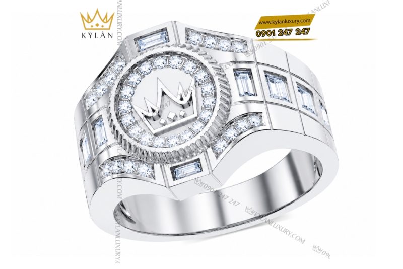 Nhẫn Kỳ Lân Crown vàng trắng Au750 đính kim cương