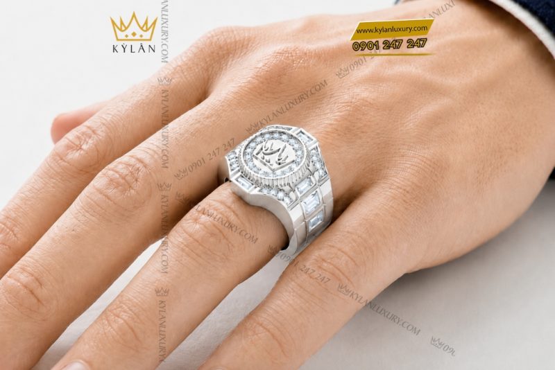 Nhẫn Kỳ Lân Crown vàng trắng Au750 đính kim cương