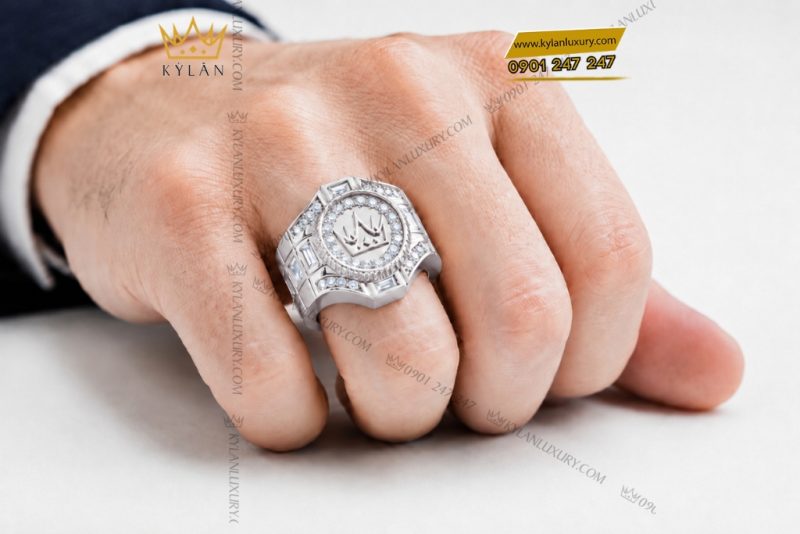 Nhẫn Kỳ Lân Crown vàng trắng Au750 đính kim cương