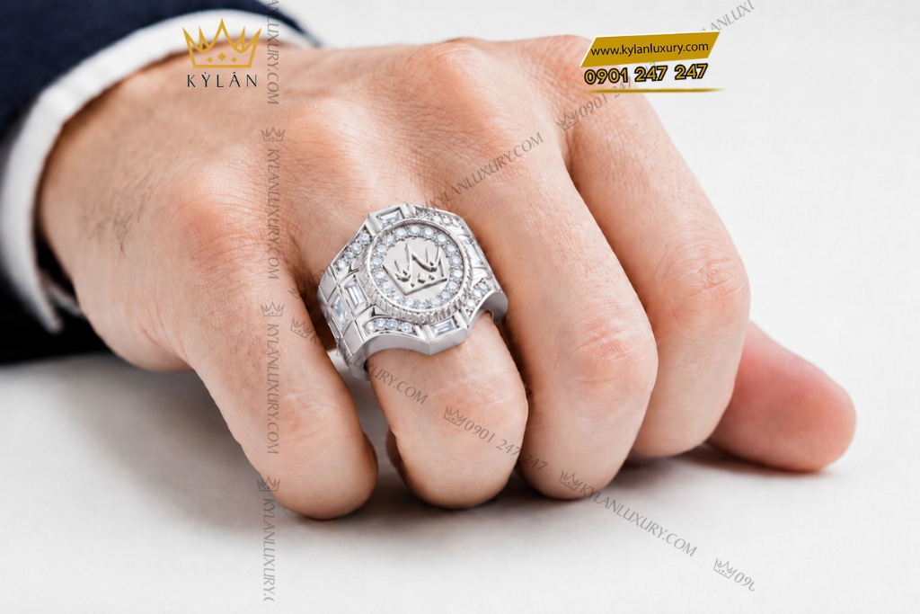 Nhẫn Kỳ Lân Crown vàng trắng Au750 đính kim cương