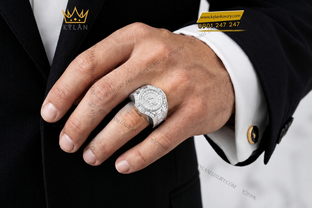Nhẫn Kỳ Lân Crown vàng trắng Au750 đính kim cương