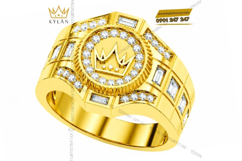 Nhẫn Kỳ Lân Crown vàng vàng Au750 đính kim cương