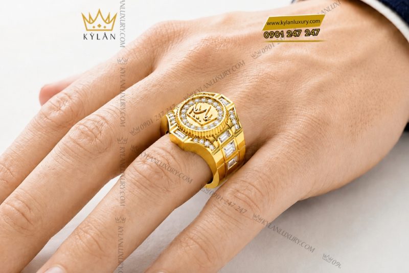 Nhẫn Kỳ Lân Crown vàng vàng Au750 đính kim cương