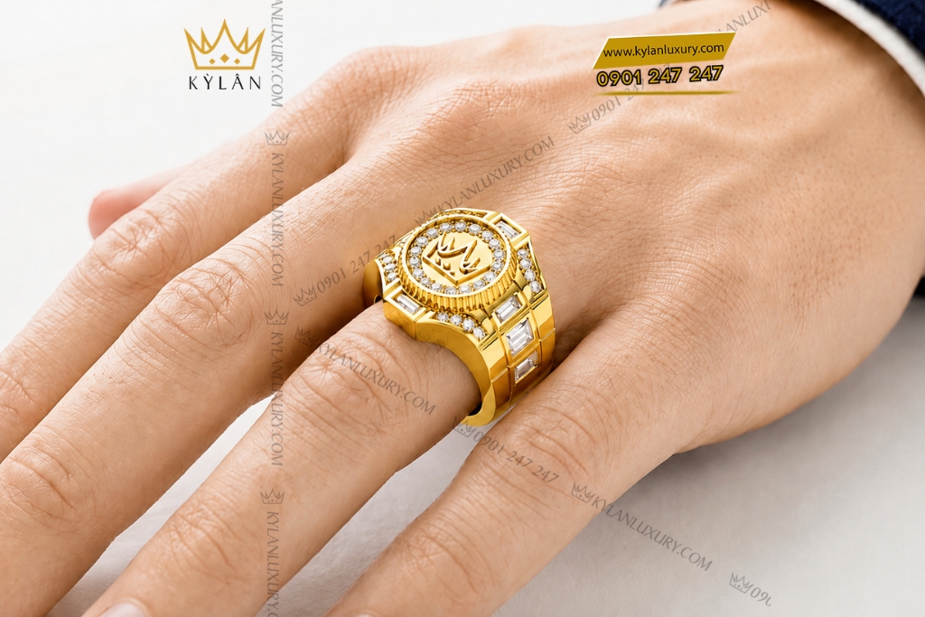 Nhẫn Kỳ Lân Crown vàng vàng Au750 đính kim cương