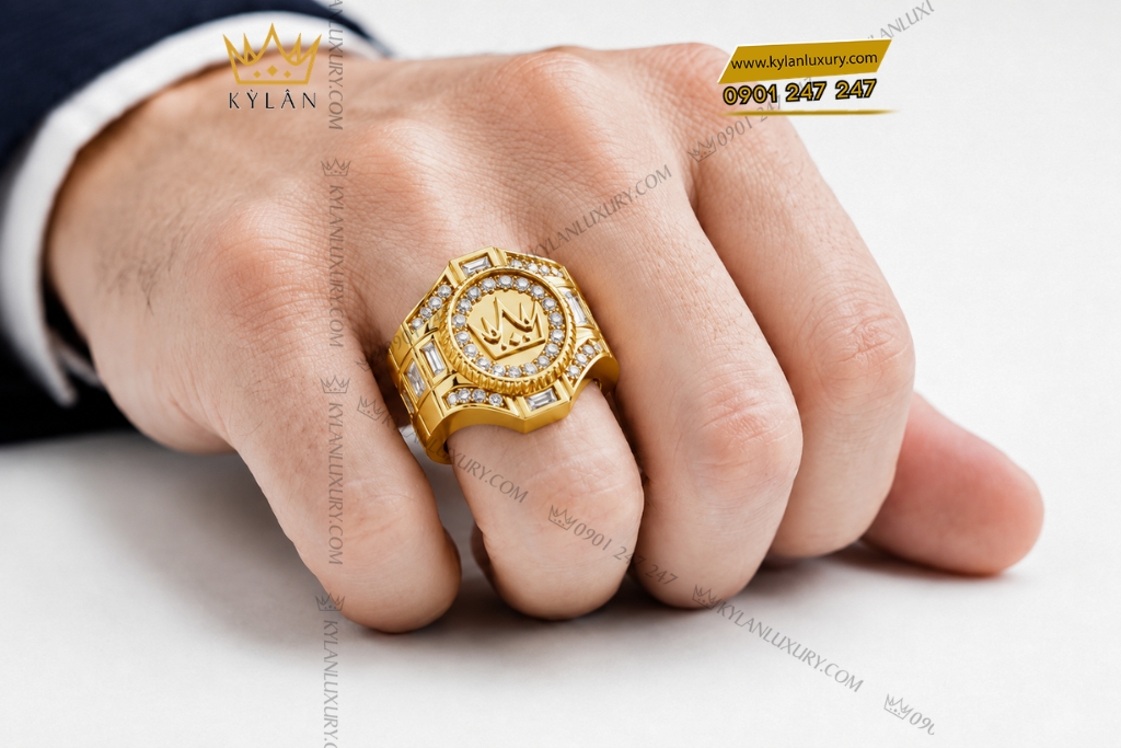 Nhẫn Kỳ Lân Crown vàng vàng Au750 đính kim cương