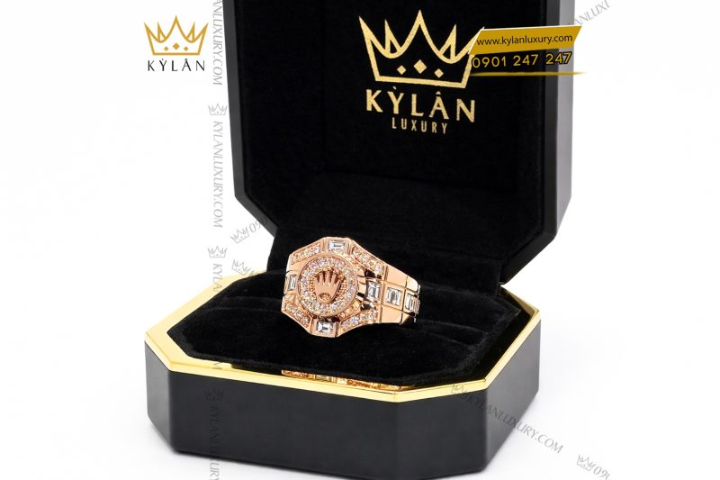 Nhẫn Rolex vàng hồng Au750 đính kim cương