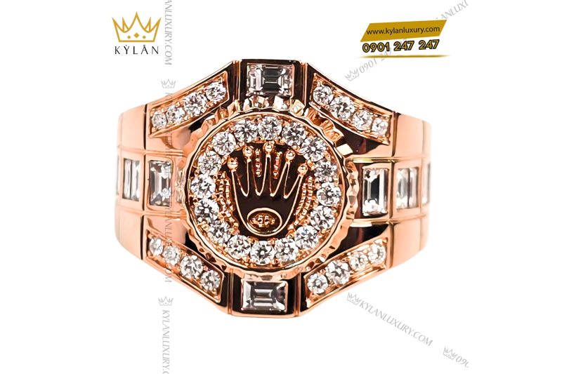 Nhẫn Rolex vàng hồng Au750 đính kim cương