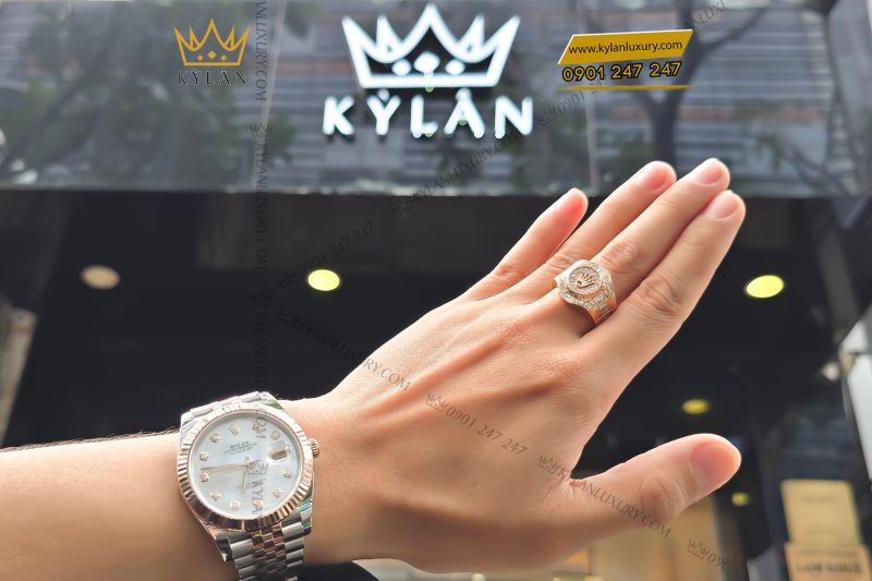Nhẫn Rolex vàng hồng Au750 đính kim cương