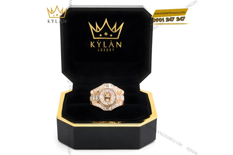 Nhẫn Rolex vàng hồng Au750 đính kim cương