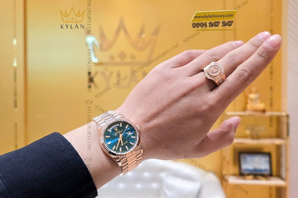 Kỳ Lân Luxury Nhan Rolex vang hong Au750 dinh kim cuong 2 2 Nhẫn Rolex vàng hồng Au750 đính kim cương