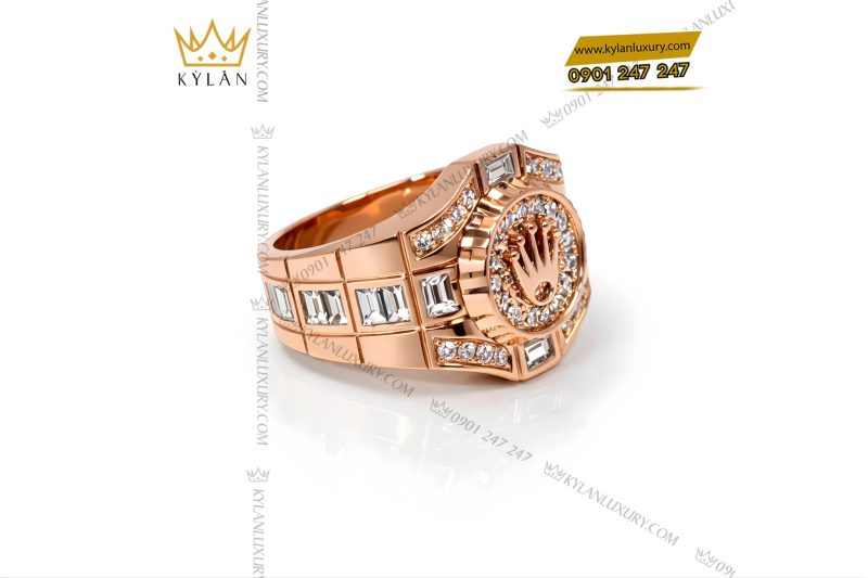 Nhẫn Rolex vàng hồng Au750 đính kim cương