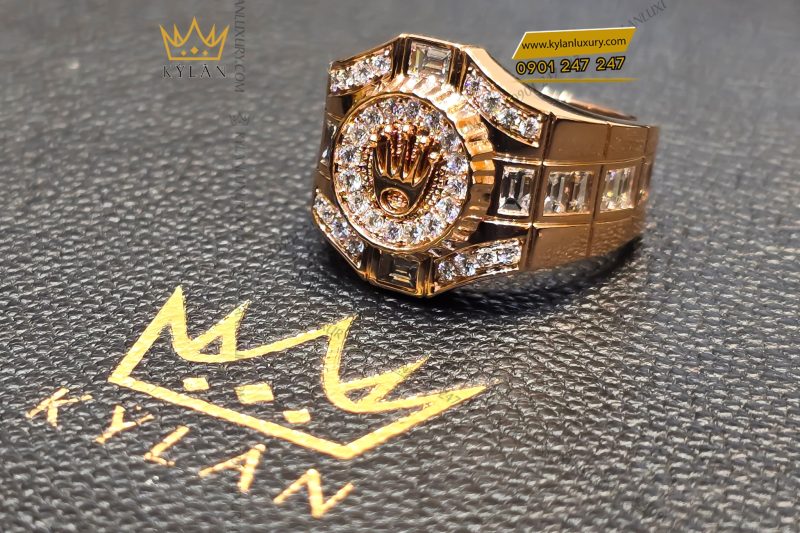 Nhẫn Rolex vàng hồng Au750 đính kim cương