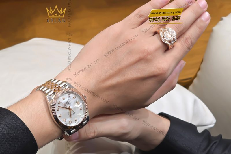Nhẫn Rolex vàng hồng Au750 đính kim cương