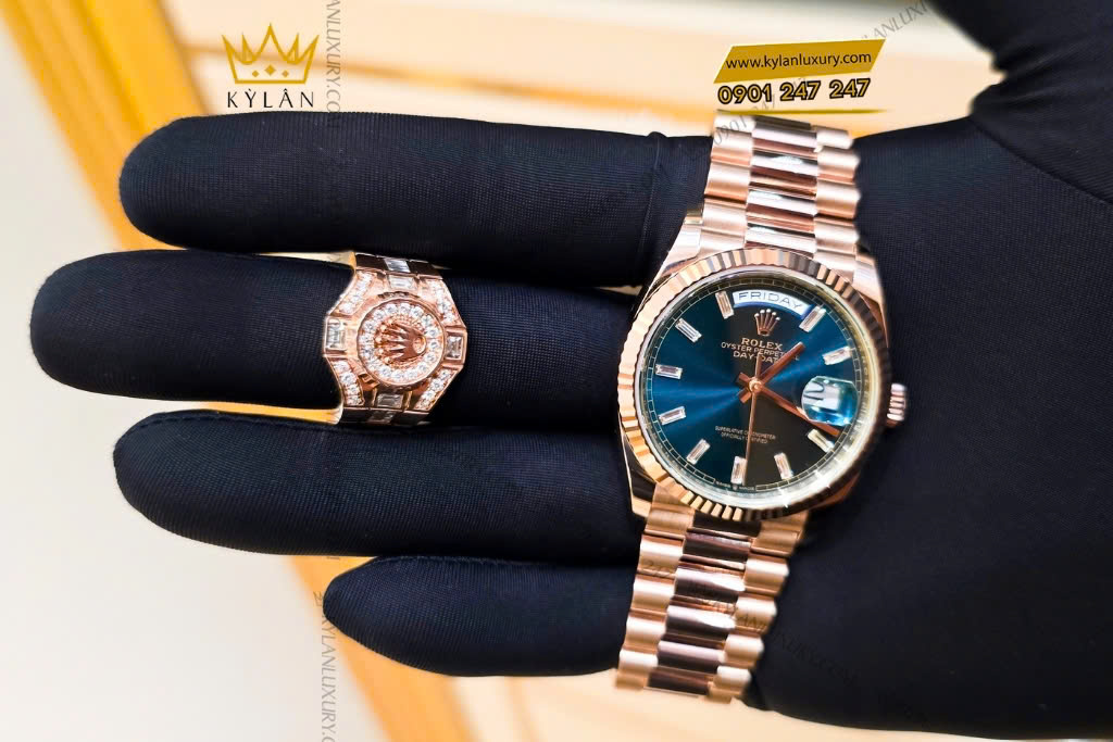 Kỳ Lân Luxury Nhan Rolex vang hong Au750 dinh kim cuong Nhẫn Rolex vàng hồng Au750 đính kim cương