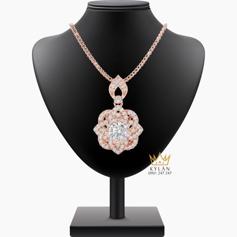 Dây chuyền vàng hồng Au750 đính kim cương