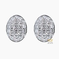 Bông tai hình oval vàng trắng Au750 đính kim cương