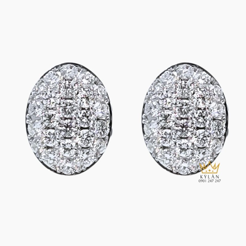 Bông tai hình oval vàng trắng Au750 đính kim cương