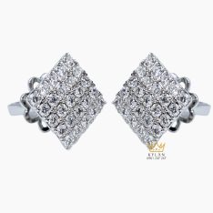 Bông tai mặt hình chữ nhật vàng trắng Au750 đính kim cương 