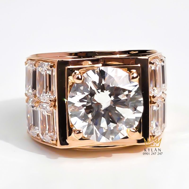 Nhẫn nam vàng hồng Au750 đính viên chủ 11ly3