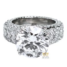 Nhẫn nữ vàng trắng nguyên khối Au750 đính viên kim cương chủ 10ly4