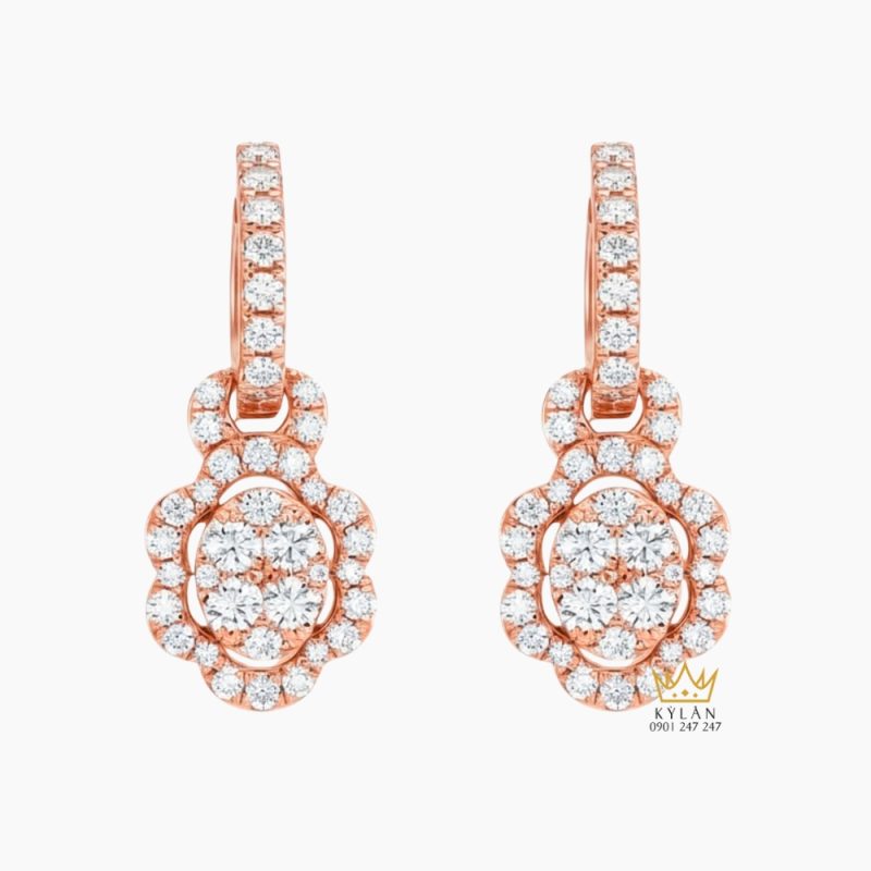 Bông tai vàng hồng Au750 đính kim cương