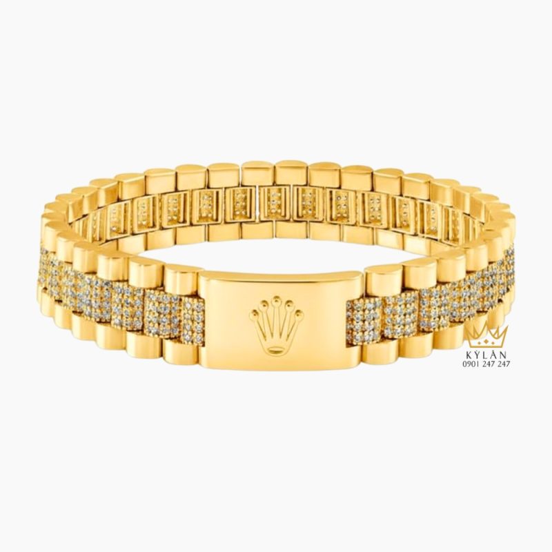 Lắc tay Rolex vàng Au750 đính 4 hàng kim cương