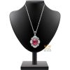 Mặt dây chuyền vàng trắng nguyên khối Au750 đính kim cương và đá ruby