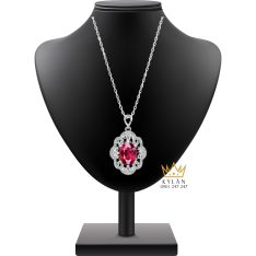 Mặt dây chuyền vàng trắng nguyên khối Au750 đính kim cương và đá ruby