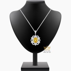 Mặt dây chuyền vàng trắng nguyên khối Au750 đính kim cương và đá Sapphire vàng